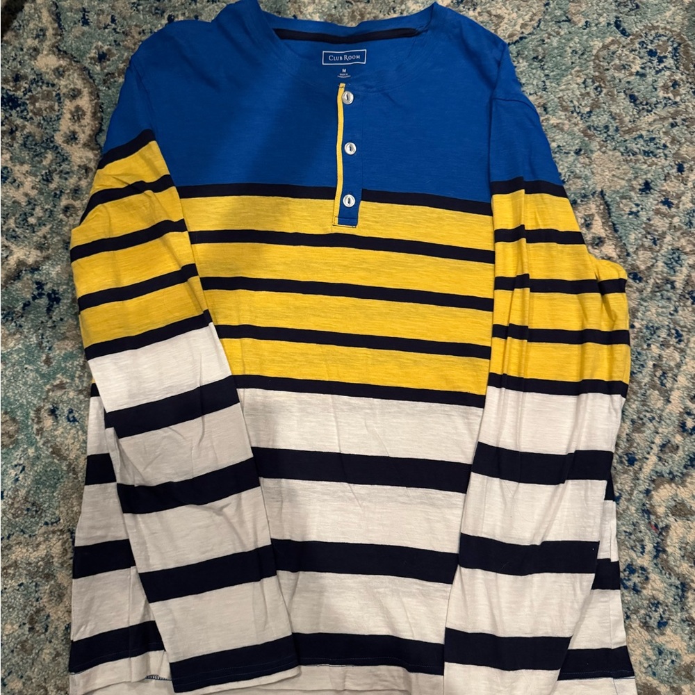 Club Room Blue Henley Shirt with Yellow Accent